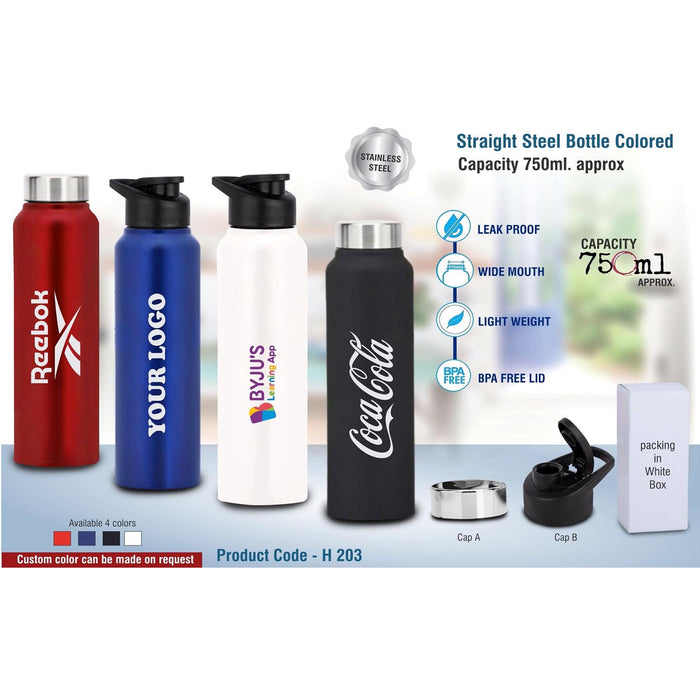 Straight steel bottle Colored | Capacity 750ml approx  -  H 203