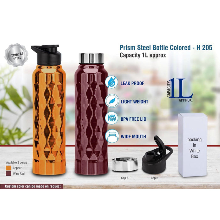 Prism steel bottle Colored | Capacity 1L approx  -  H 205