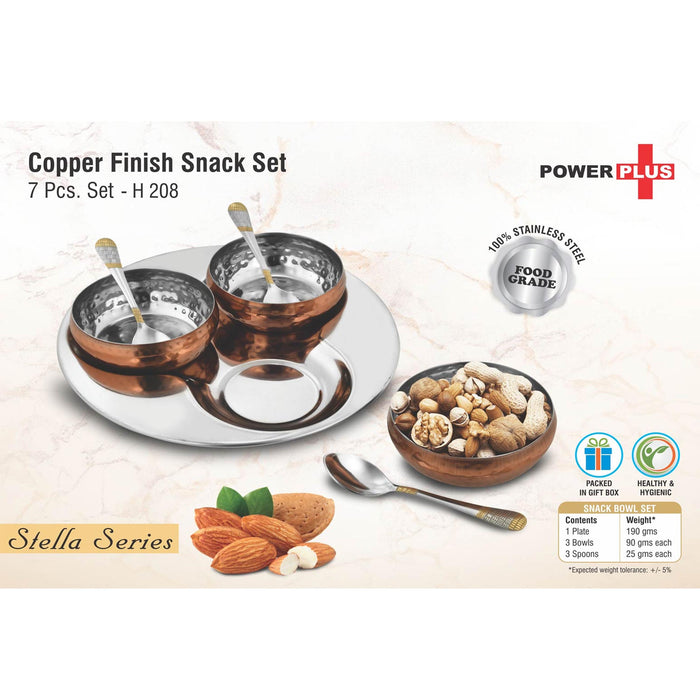 7 pc Copper finish Snack set | 3 Snack bowls with spoons & Serving tray  -  H 208