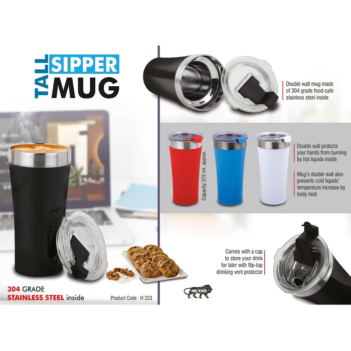 Tall Sipper mug | 304 grade Stainless steel inside | Capacity 400ml approx -  H 223