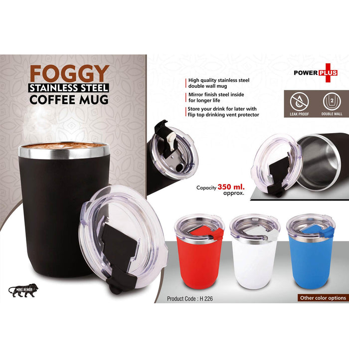 Foggy: Stainless Steel coffee mug | Premium clear cap with flip top lid | Leakproof | Capacity 350ml  -  H 226