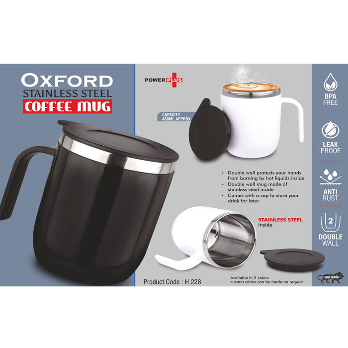 Oxford: Stainless Steel Double wall Coffee mug with Round handle | Leakproof | Capacity 460ml approx-  H 228