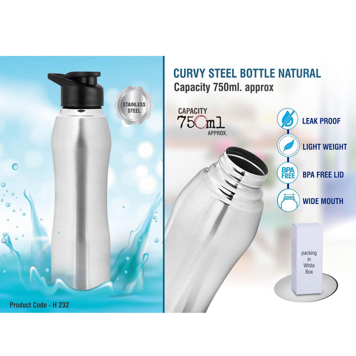 Curvy steel bottle Natural | Capacity 750ml approx   -  H 232