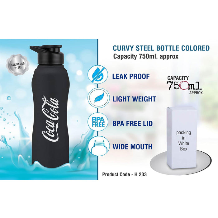 Curvy steel bottle Colored | Capacity 750ml approx  -  H 233