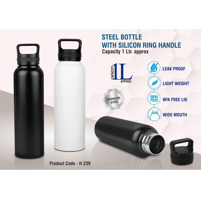 Steel bottle with silicon ring handle | Capacity 1000 ml approx  -  H 239