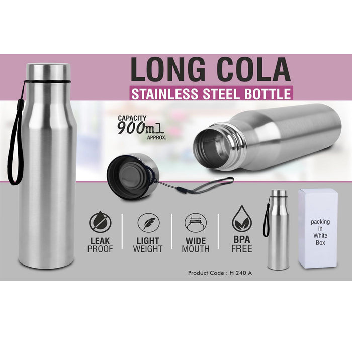 Long cola stainless steel bottle with carry strap | Capacity 900ml approx  -  H 240A