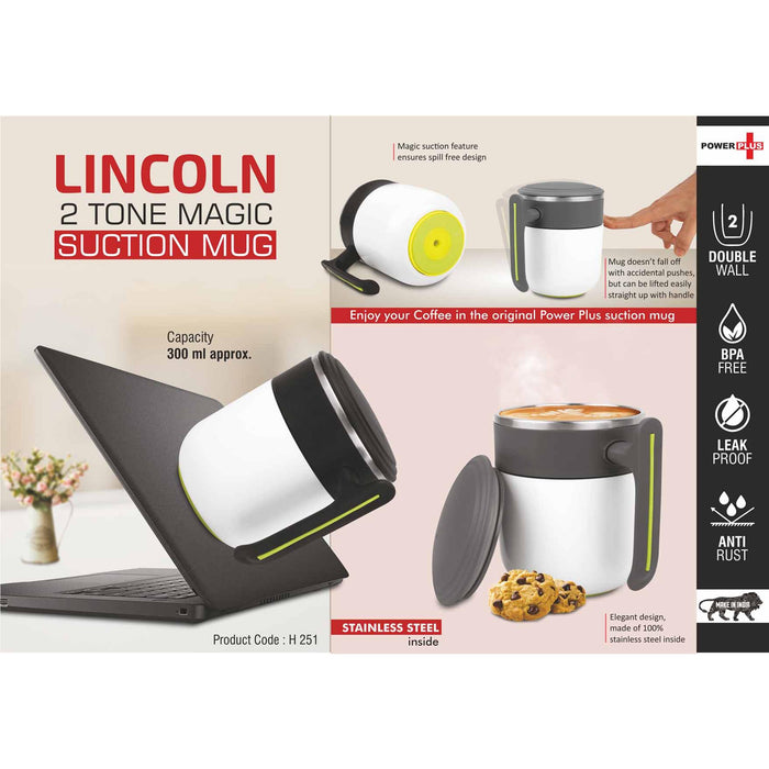 Lincoln : 2 Tone Magic Suction Mug with Stainless inside | Leak proof | BPA Free | Capacity 300 ml approx -  H 251