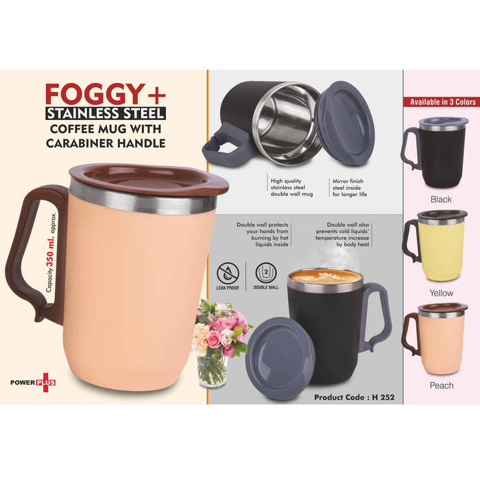 Foggy+ Stainless Steel coffee mug with Carabiner Handle | Leakproof Cap | Capacity 350ml approx -  H 252