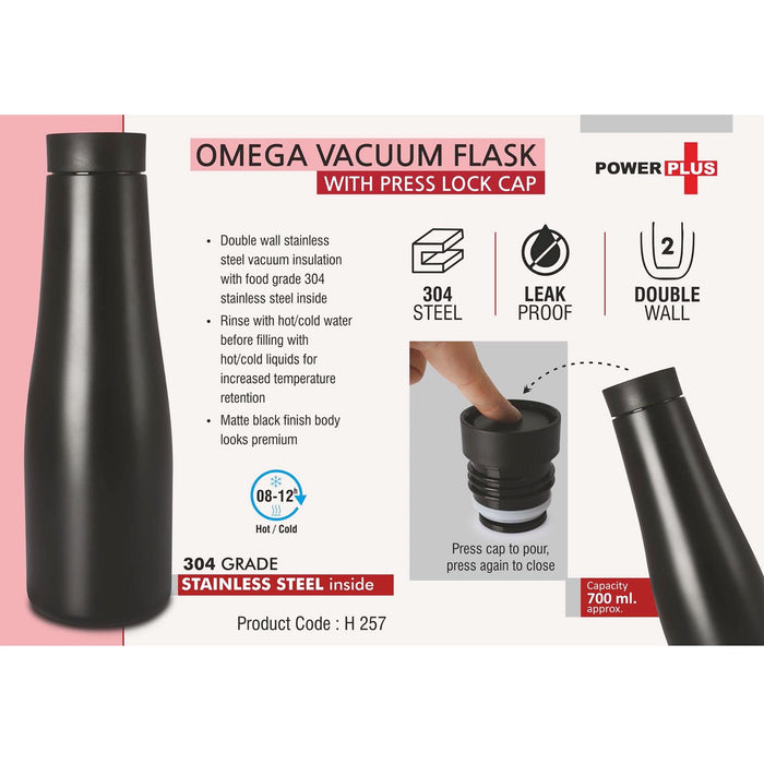 Omega Vacuum Flask with Press lock cap | Capacity 700 ml approx | Made of 304 grade steel  -  H 257