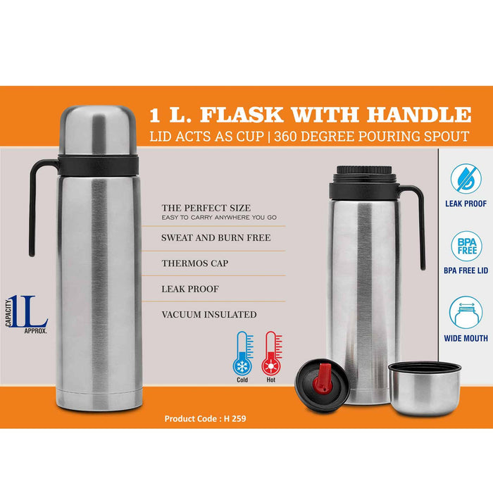 1L Flask With Handle, Lid acts as cup