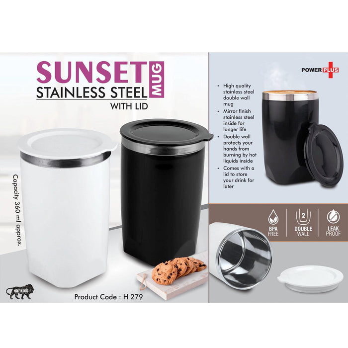 Sunset : Stainless Steel Mug with Lid | Leak proof | BPA Free | Capacity 360 ml approx -  H 279