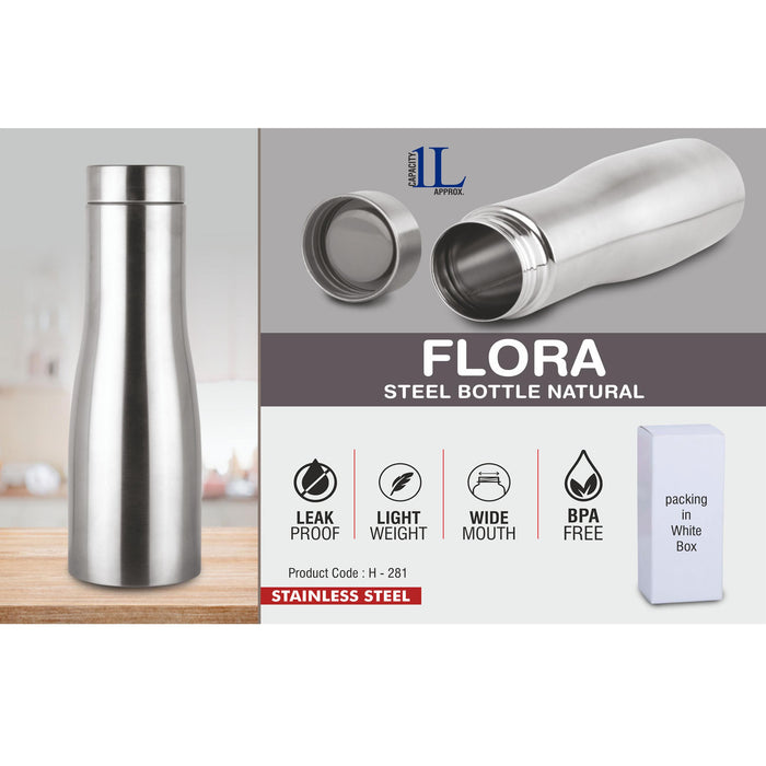 Flora Steel bottle Natural | Capacity 1L approx -  H 281