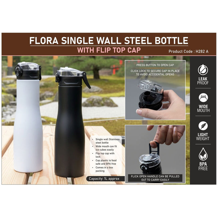 Power Plus - Flora Steel Single Wall Bottle Colored with Flip top Cap H 282 A