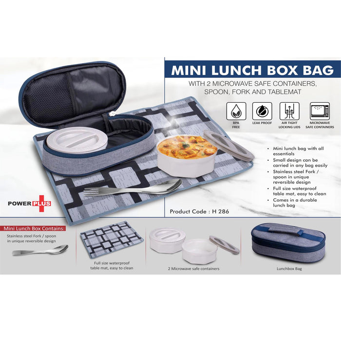 Mini Lunch box bag with 2 Microwave safe containers, Spoon, Fork and Tablemat   -  H 286