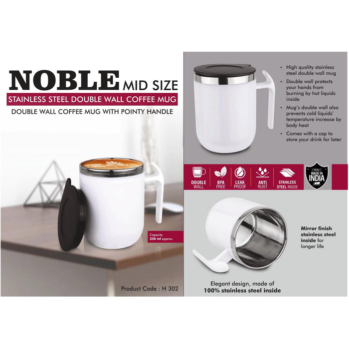 Power Plus - Noble Mid Size Stainless Steel Double Wall Coffee Mug H 302