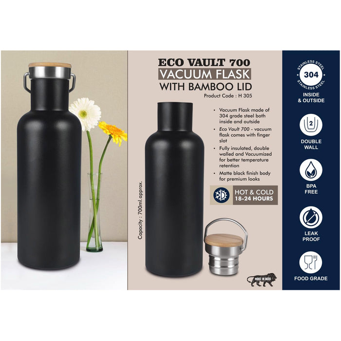 Power Plus - Eco Vault 700 ml Vacuum flask With Bamboo Lid H 305