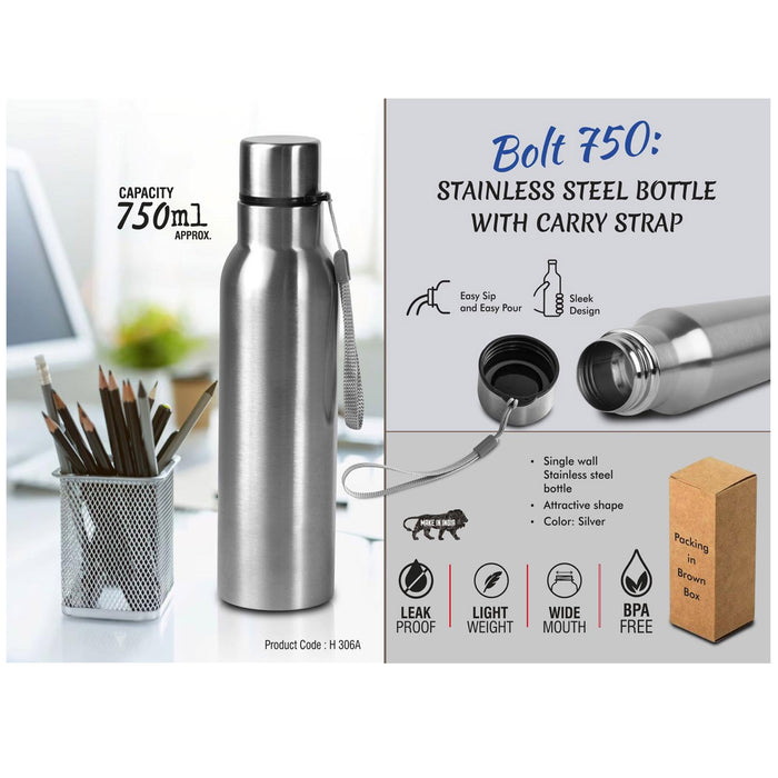Power Plus - Bolt 750 ml Stainless Steel Single wall Bottle H 306 A