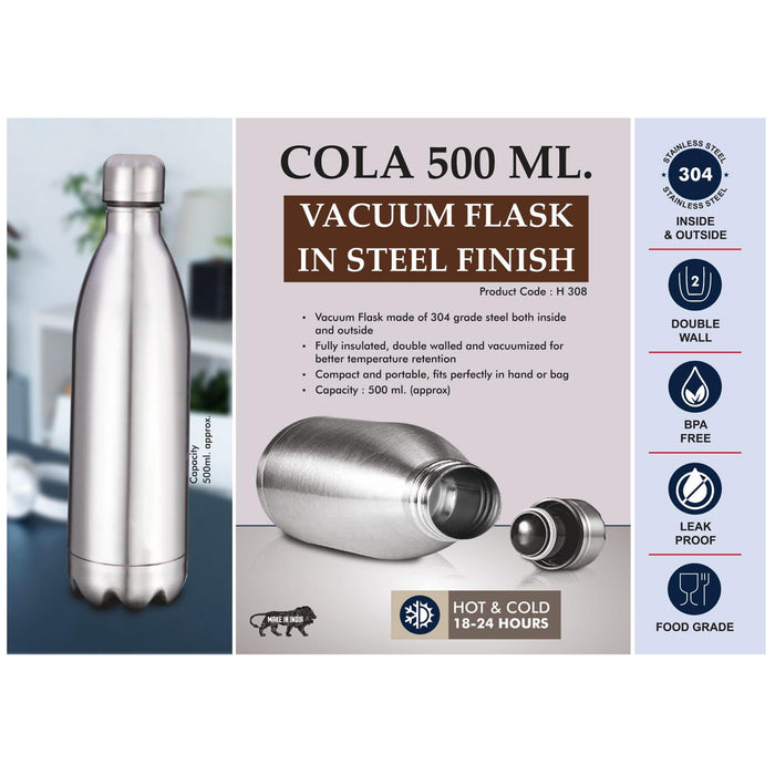 Power Plus - Cola 500 ml Vacuum flask In Steel Finish H 308