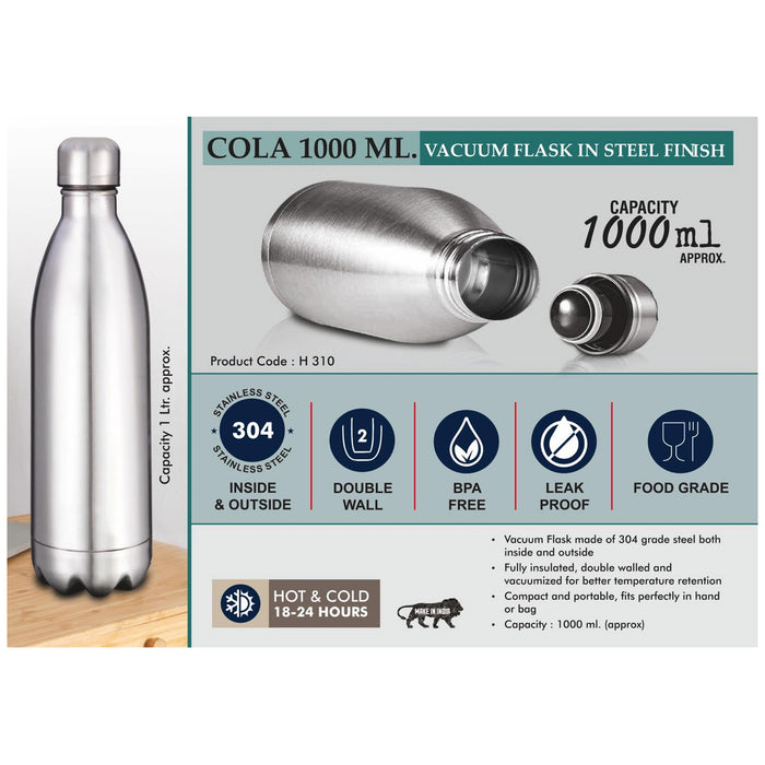 Power Plus - Cola 1000 ml Vacuum flask In Steel Finish H 310