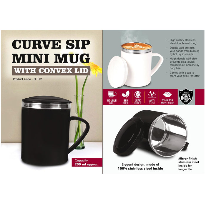 Power Plus - Curve Sip Mini Steel Mug With Convex Lid H 312