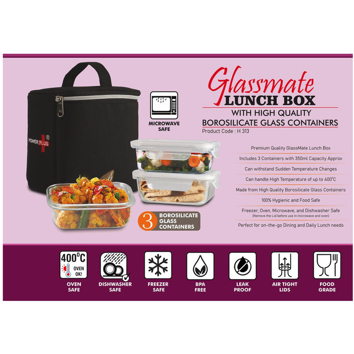 Power Plus - Glass Mate Lunch Box With High Quality H 313