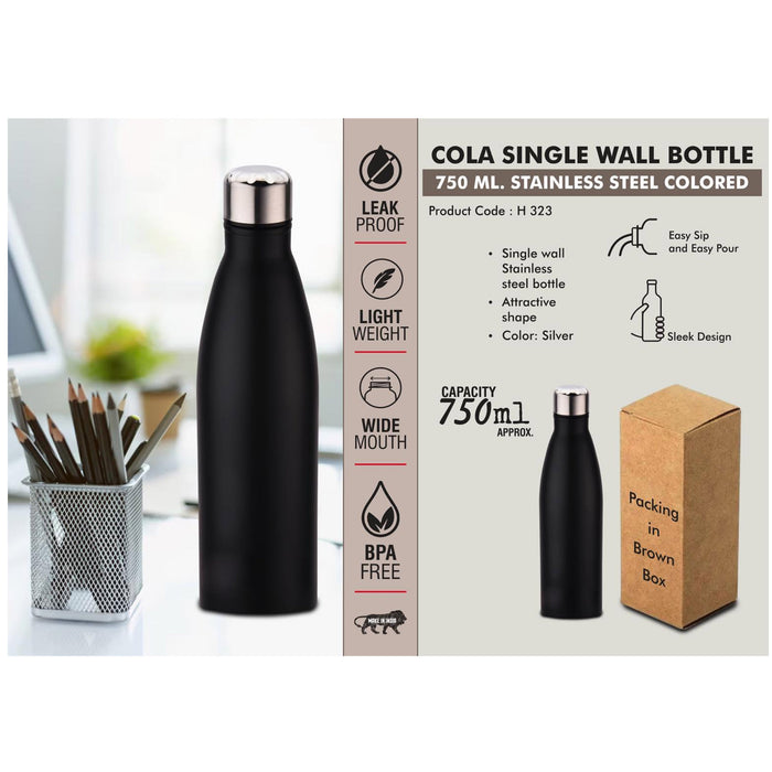 Power Plus - Cola Single Wall Bottle 750 ML Stainless Steel Colored H 323