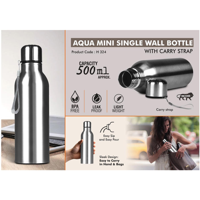 Power Plus - Aqua Mini Single Wall Bottle With Carry Strap H 324