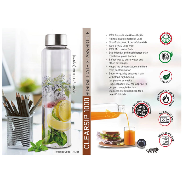 Power Plus - Clearsip 1000 ML Borosilicate Glass Bottle H 325