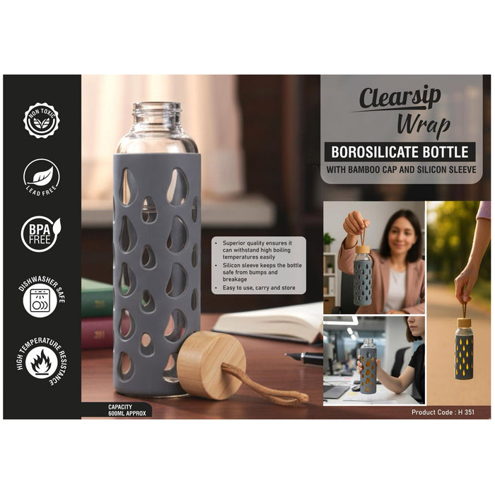 Power Plus - Clear sip Wrap Borosilicate Bottle H 351