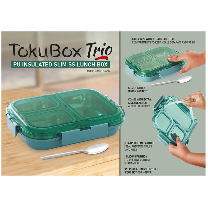 Power Plus - Toku Box Trio PU Insulated Slim SS Lunch Box H 358