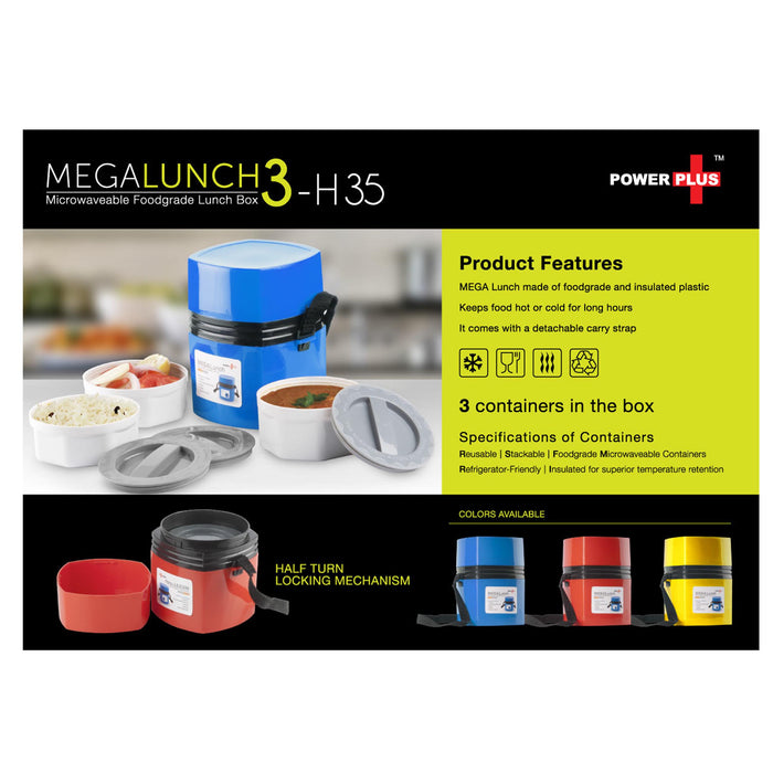 Power Plus Mega Lunch Box (Microwaveable)- 3 Box - H 35