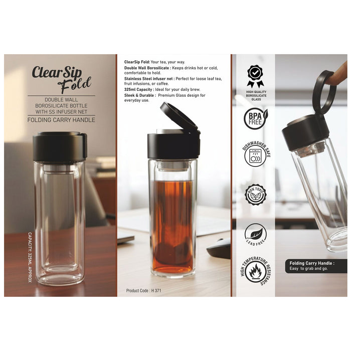 Power Plus - Clear Sip Fold Borosilicate Bottle H 371