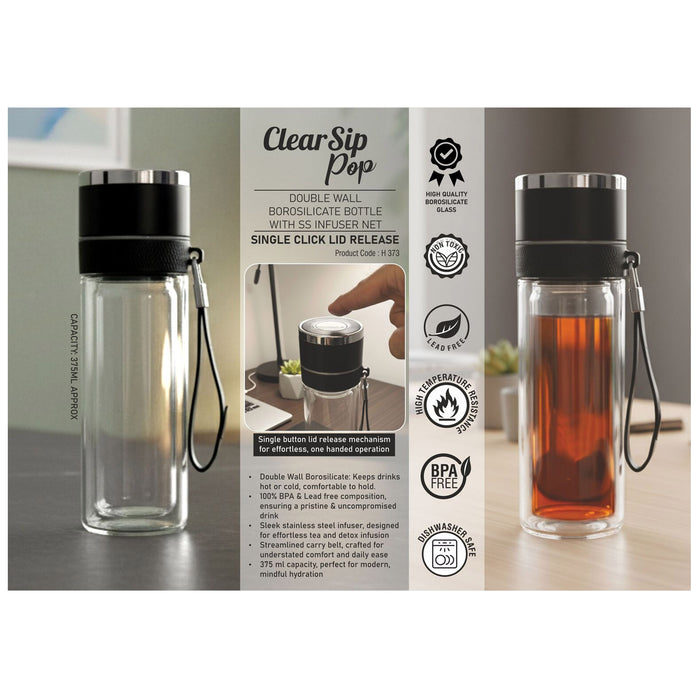 Power Plus - Clear Sip Pop Borosilicate Bottle H 373