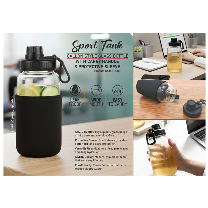 Power Plus - Sport Tank Gallon Style Glass Bottle H 381