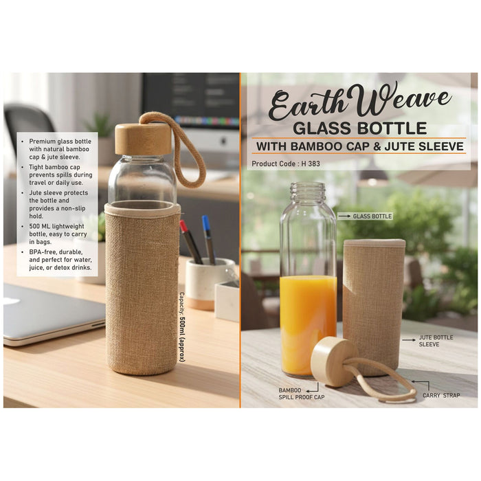 Power Plus - Earth Weave Glass Bottle With Bamboo Cap H 383