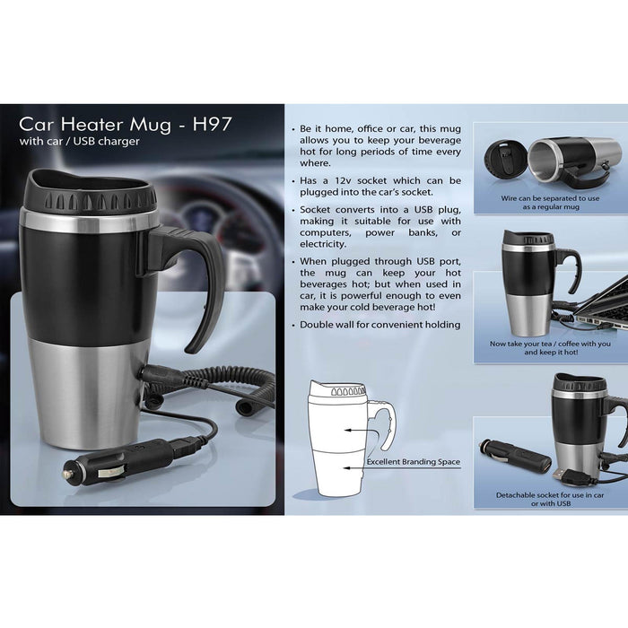 Car heater mug: with car / USB charger (500ml) - H 97