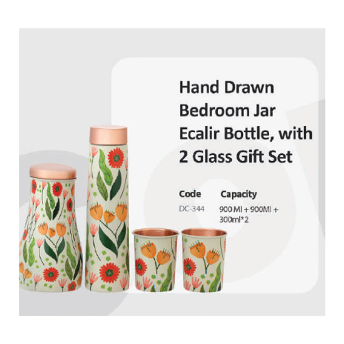 Hand Drawn Bedroom Jar Eclair Bottle With 2 Glass Gift Set  DC-344