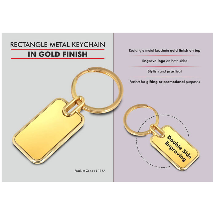 Power Plus - Rectangle metal Keychain In gold Finish J 116A