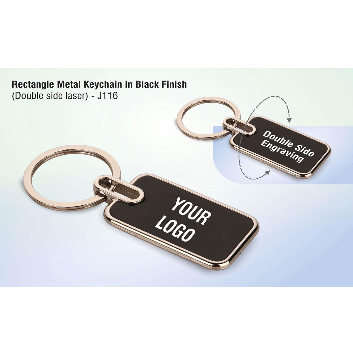 Rectangle metal keychain in Black finish (Double side laser) - J 116 ...