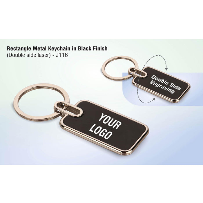 Rectangle metal keychain in Black finish (Double side laser) - J 116