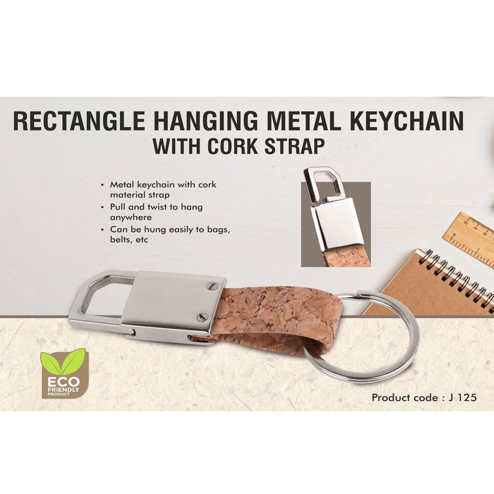 Rectangle hanging metal keychain with Cork strap   - J 125
