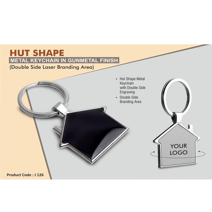 Hut shape metal keychain in Black finish (Double side laser)  - J 126