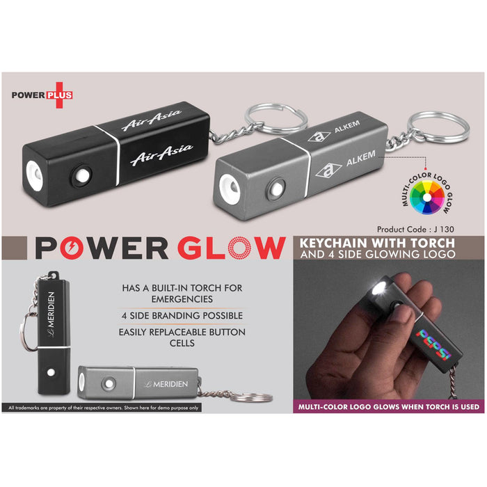 Power Plus - Power Glow Keychain With Torch And 4 Side Glowing Logo J 130