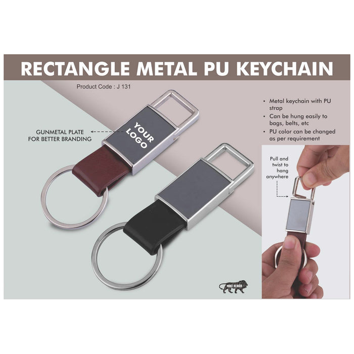 Power Plus - Pull out rectangle metal PU Keychain J 131