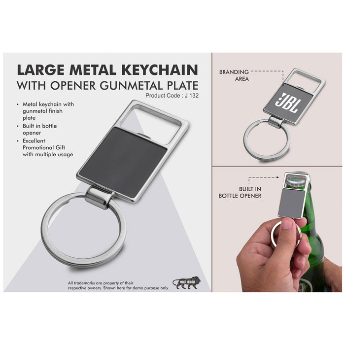 Power Plus - Large Metal Keychain With Opener Gunmetal Plate J 132