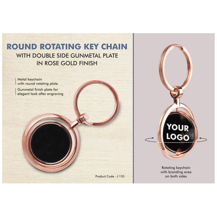 Power Plus - Round Rotating Key Chain With Double Side Gunmetal Plate In Rose Gold Finish J 135