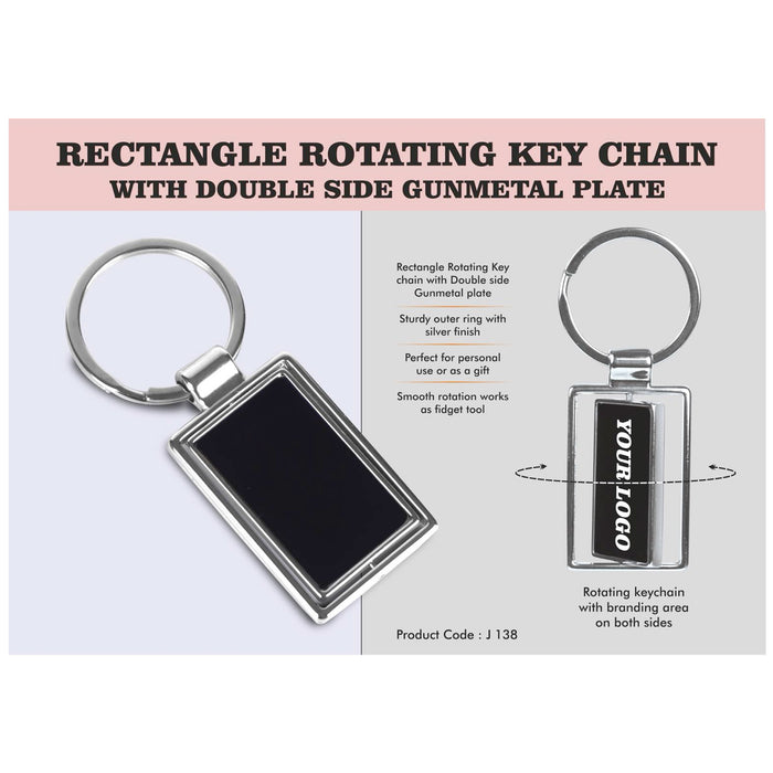 Power Plus - Rectangle Rotating Key Chain With Double Side Gun metal Plate J 138