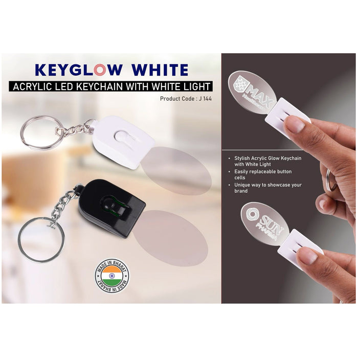Power Plus - Key Glow White: Acrylic LED Keychain With White Light- Oval Shape J 144
