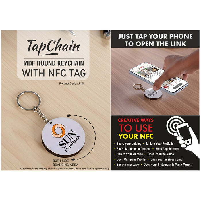 Power Plus - Tap Chain Round : Customized MDF Keychain With NFC Tag J 148