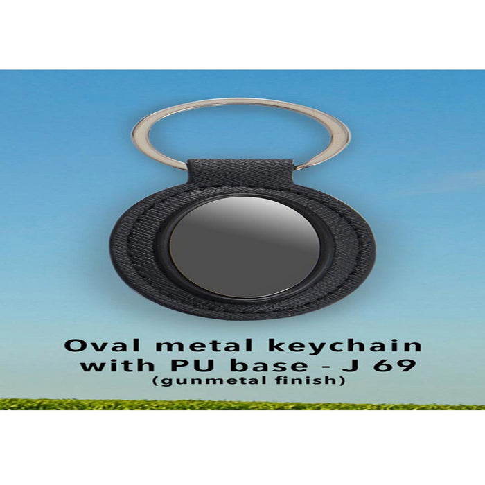 Oval metal keychain with PU base (gunmetal finish) - J 69